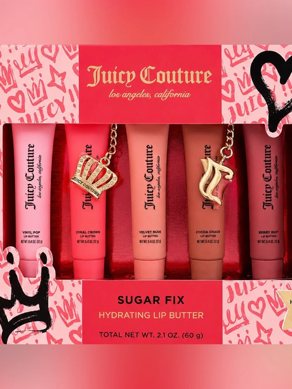 Juicy Couture Sugar Fix Hydrating Lip Butter 5 Pc Set Vanilla Scented New in Box